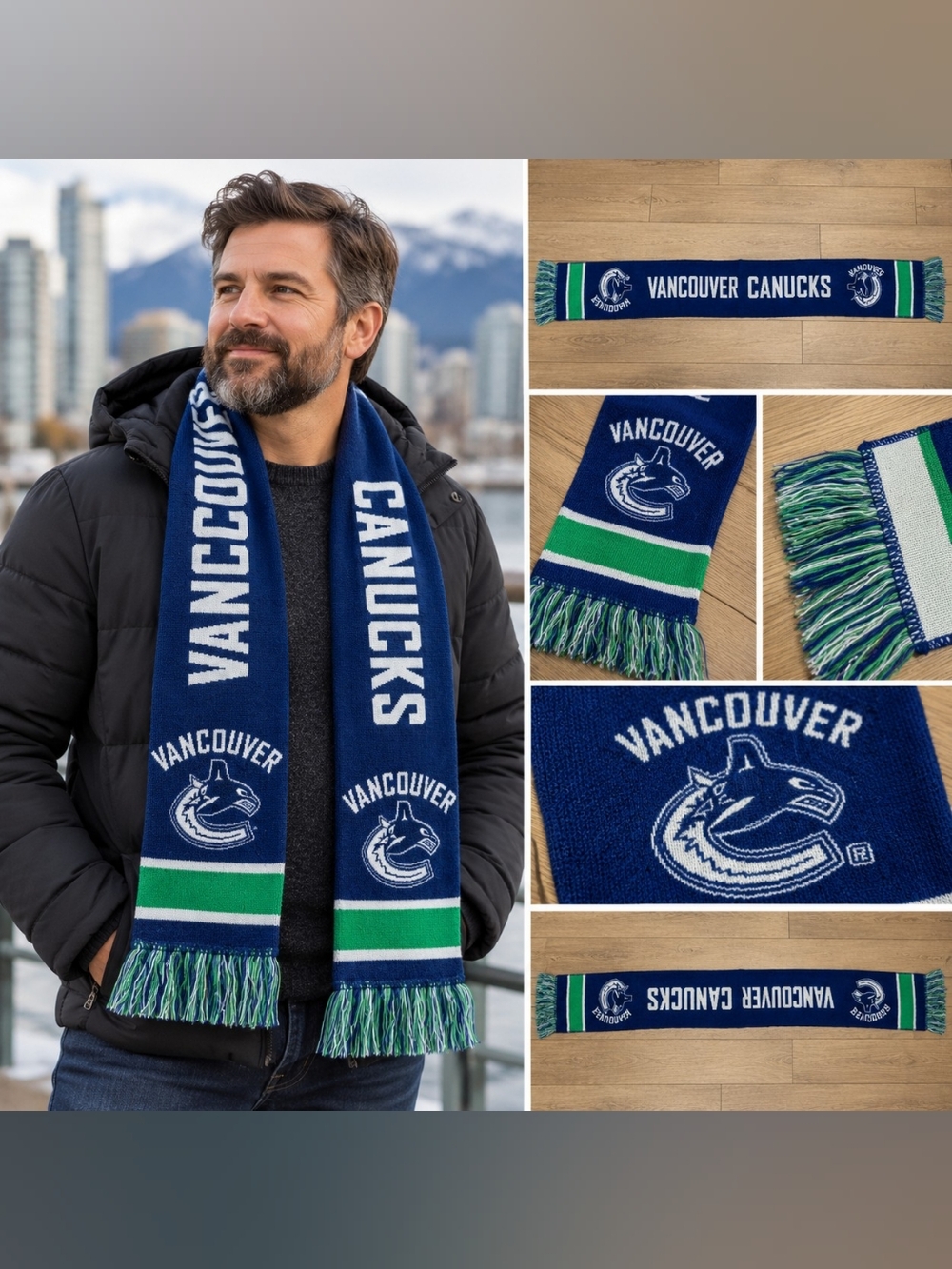 Vancouver Canucks NHL Knit Scarf Blue Green White 60"